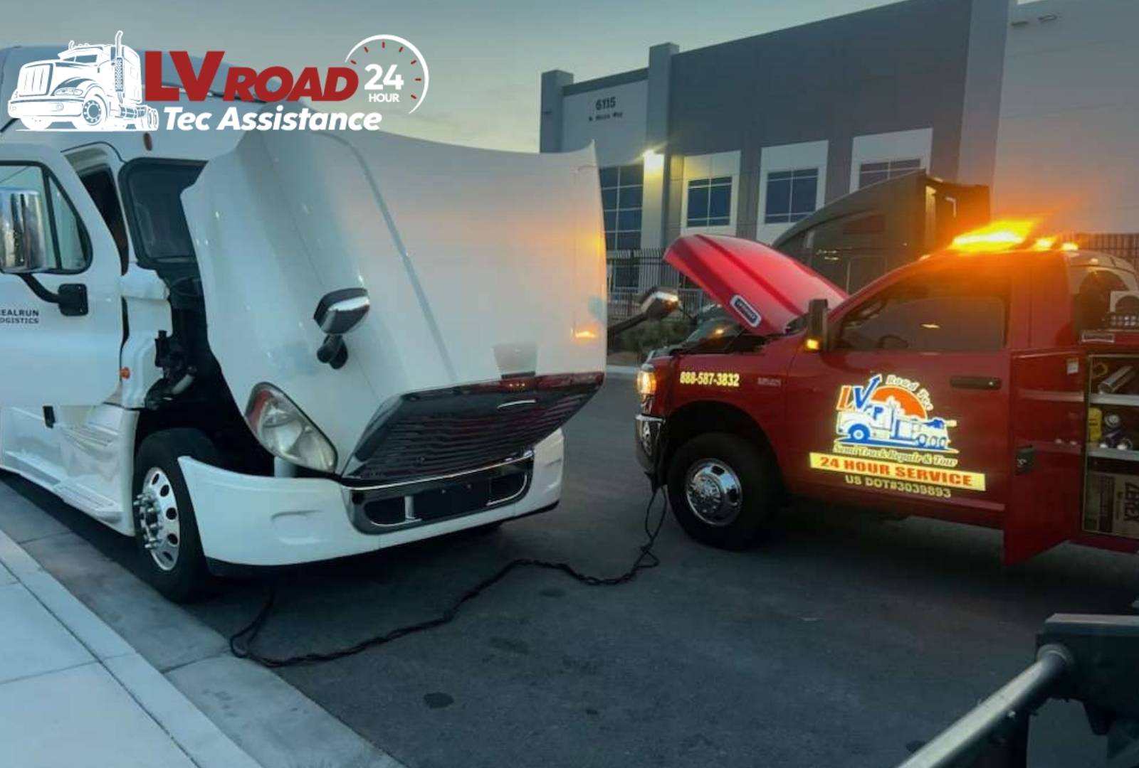 24/7 roadside service jump-starting truck battery in Las Vegas
