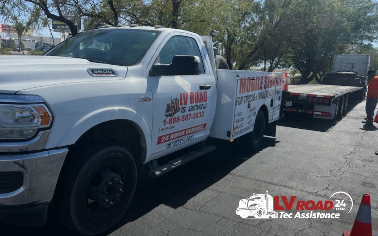 24/7 heavy truck roadside assistance unit on California highway
