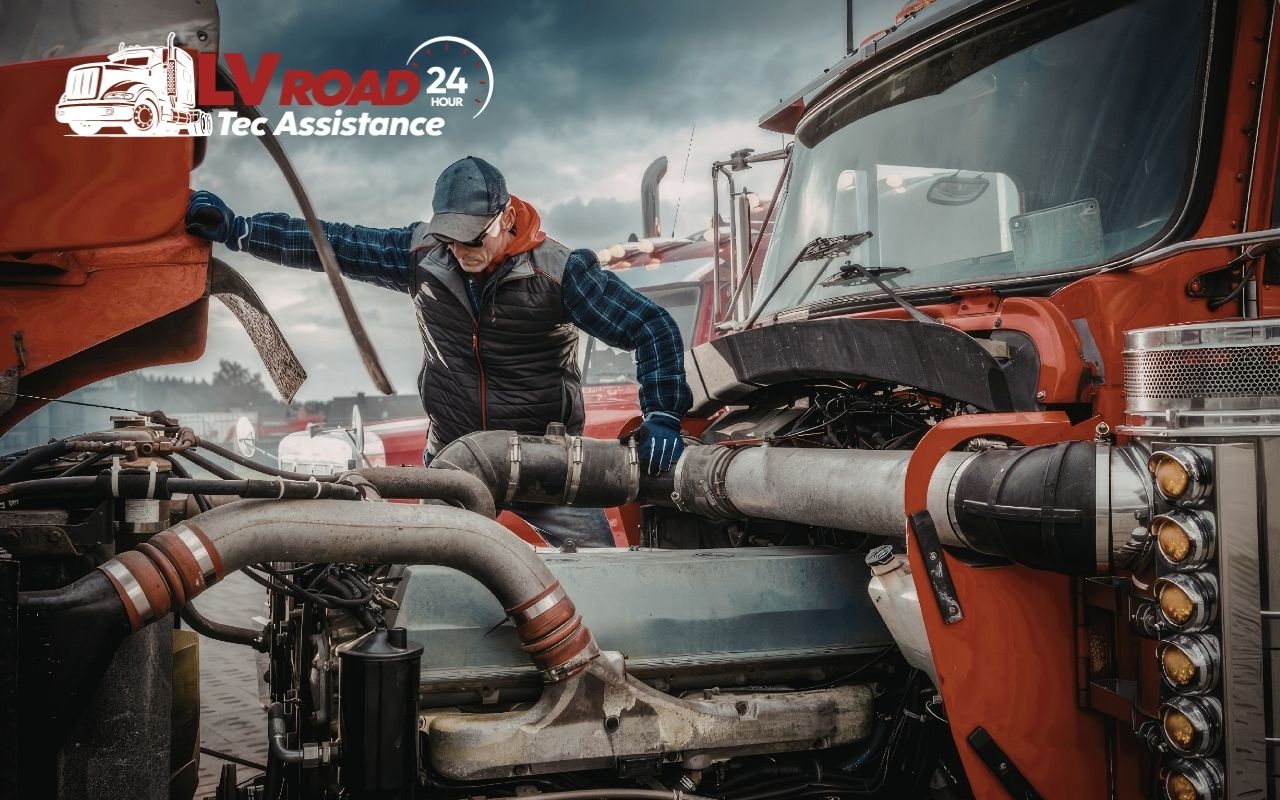 mechanic checking semi truck alternator repair in Las Vegas