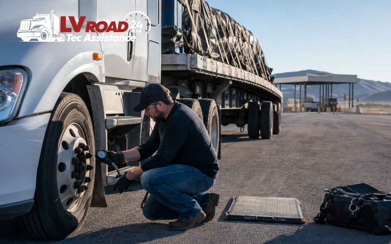 Driver preparing to avoid truck weigh station violations in Nevada